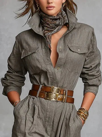 Darina | Bavlněný lněný overal s dlouhým rukávem