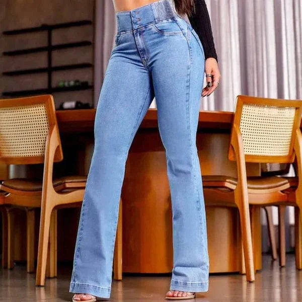 Jean flare extensible taille haute