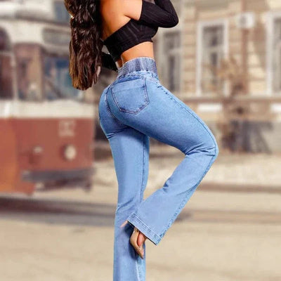 Jean flare extensible taille haute