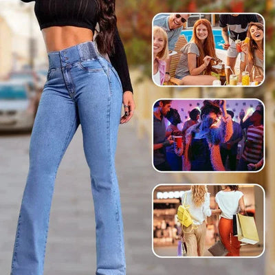 Jean flare extensible taille haute
